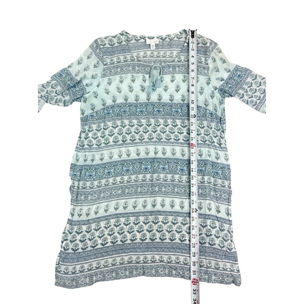 J Jill Blue Floral Print Tunic Dress Tassel Tie Top Size M Petite Cover Up - Picture 9 of 9